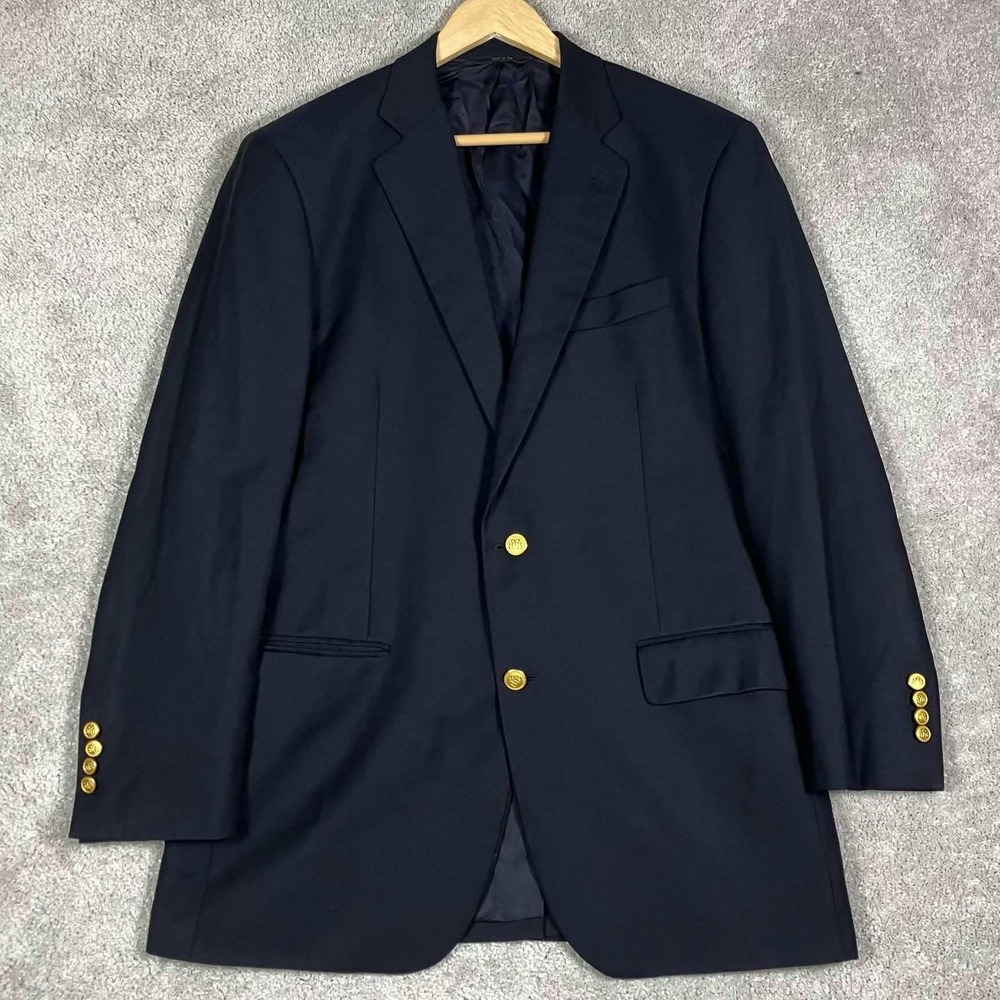 Brooks Brothers Blazer Mens 42L Navy Blue Madison Fit Gold Button Wool USA Made